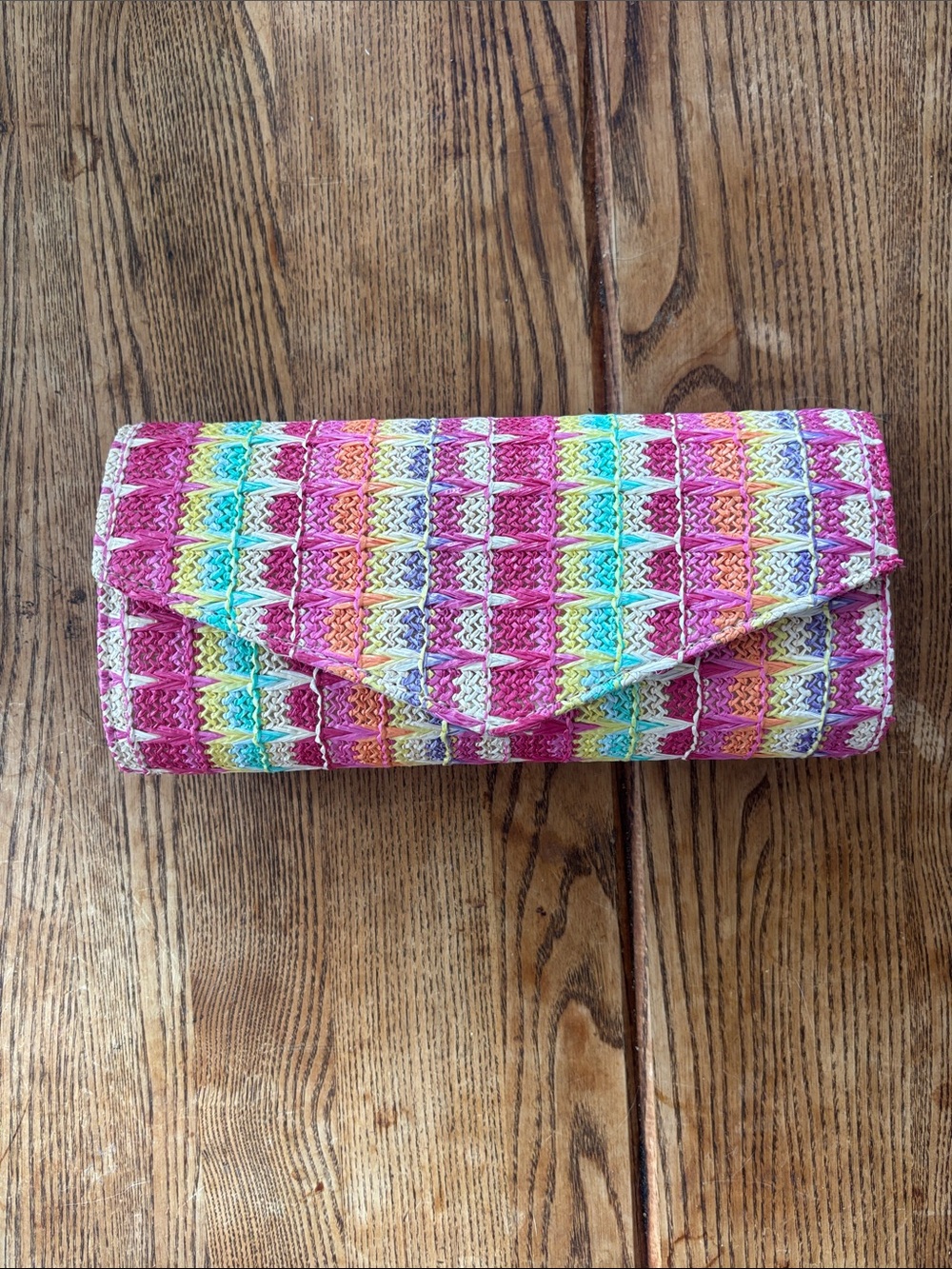 Handwoven Multicolor Clutch with Pink Accent